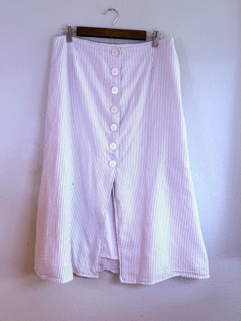 Gianni Bini White Blue Striped Coastal A Line Button Front Preppy Midi Skirt 10